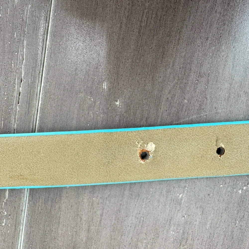 Talbots leather turquoise gold buckle skinny office classic summer belt Medium